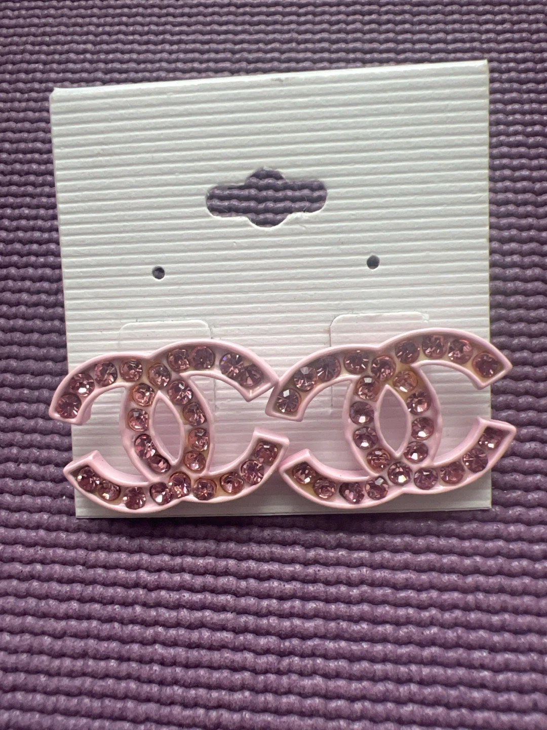 Pink CC Stud Earrings with Rhinestones
