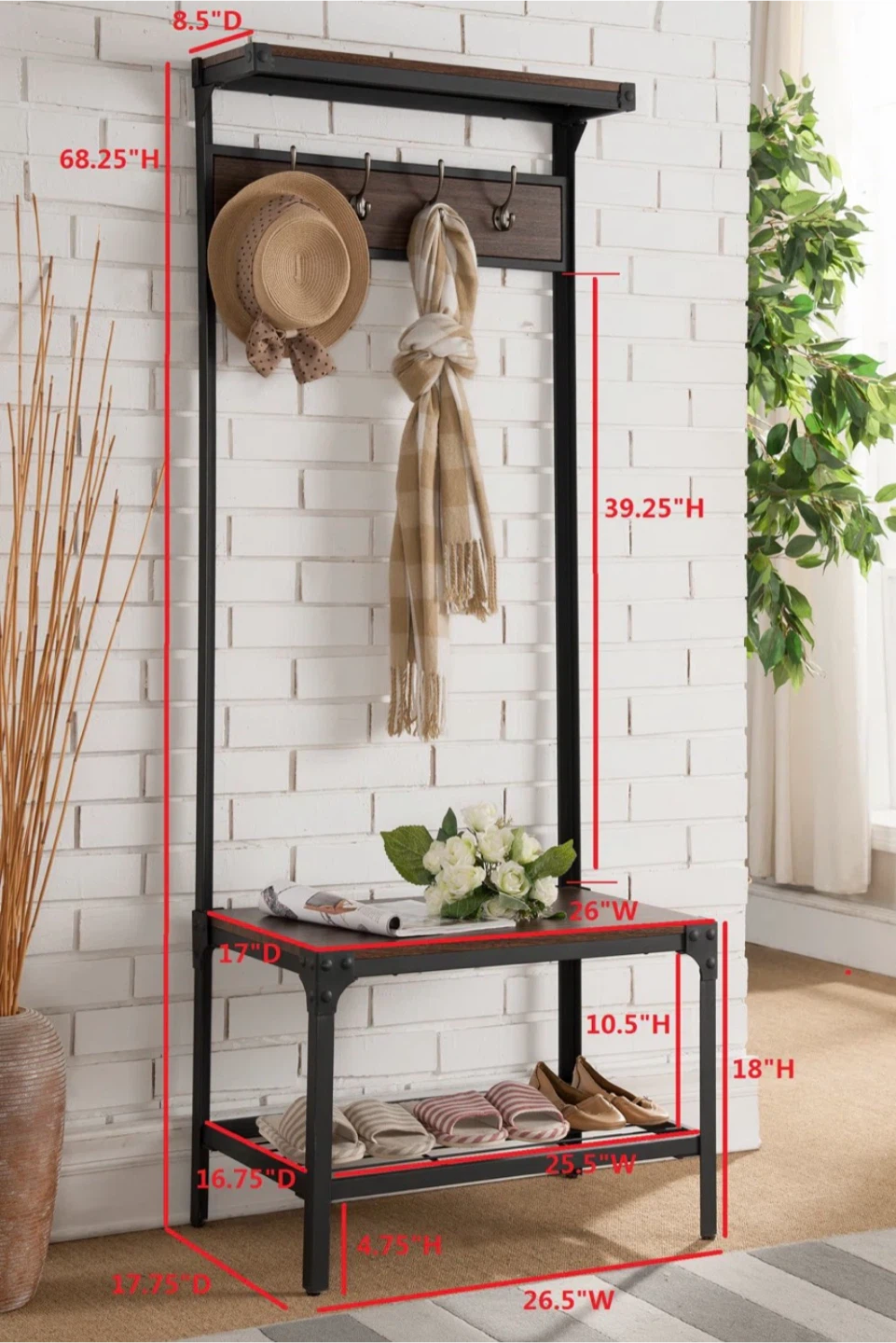 Entryway Bench / Hall Tree with Shelf & Hooks - photo 3