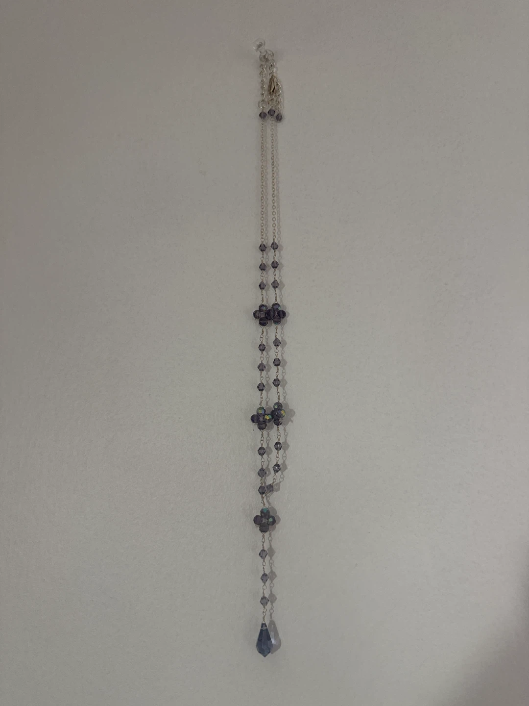 Purple Beaded Chain Necklace handmade 925 silver - photo 2