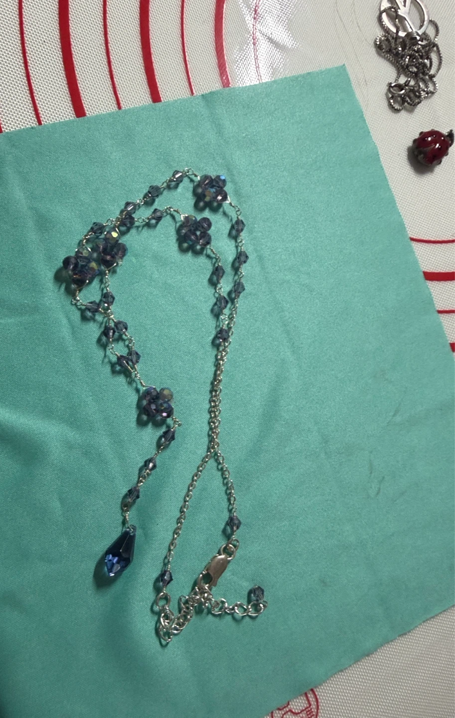 Purple Beaded Chain Necklace handmade 925 silver - photo 3