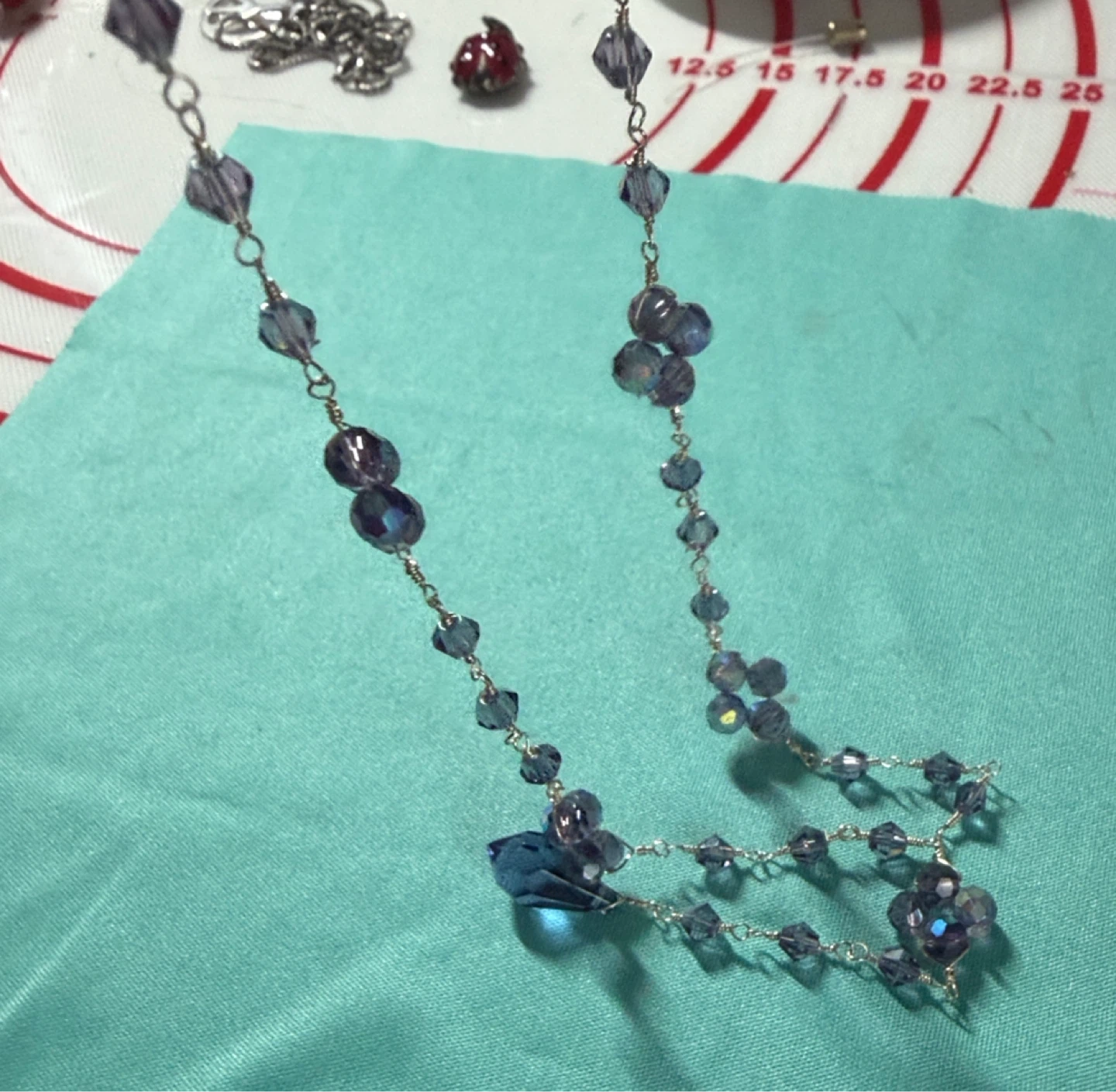 Purple Beaded Chain Necklace handmade 925 silver - photo 4