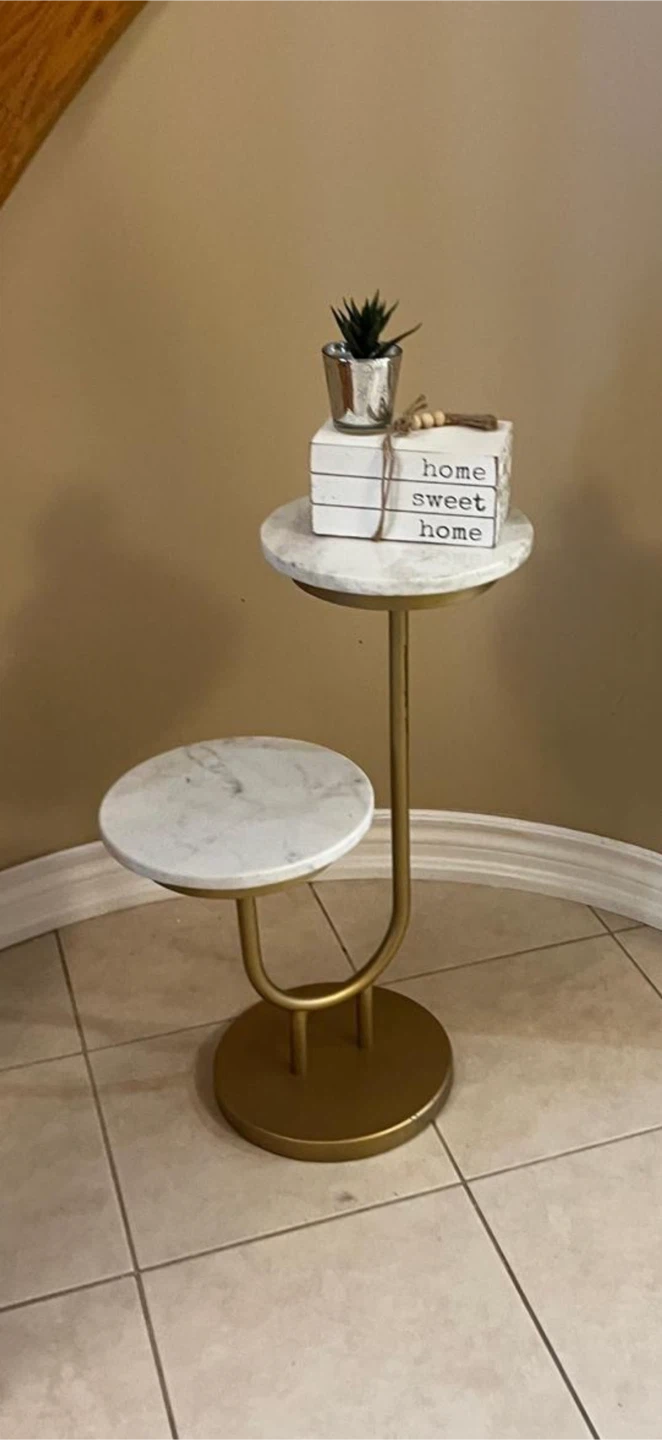 Marble and Gold Two-Tier Accent Table