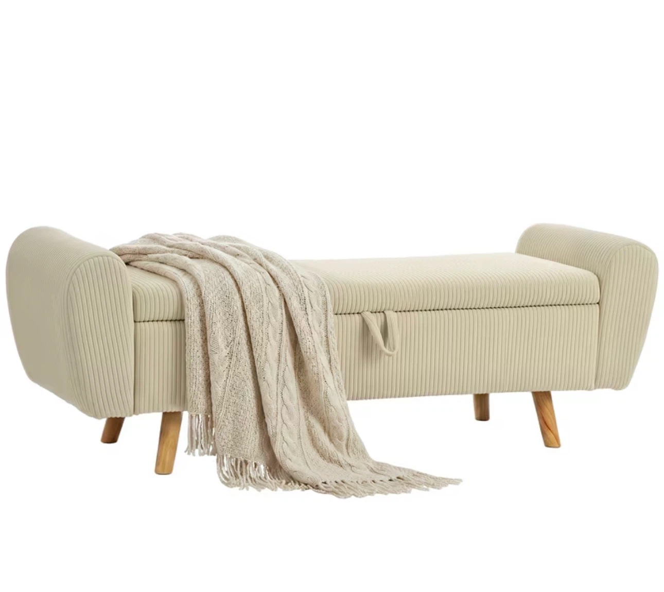 Storage Bench Ottoman - Cream Striped