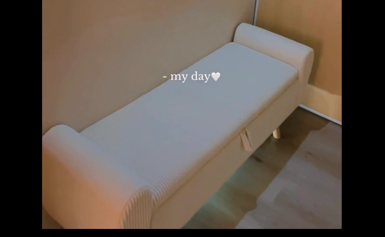 Storage Bench Ottoman - Cream Striped - photo 2