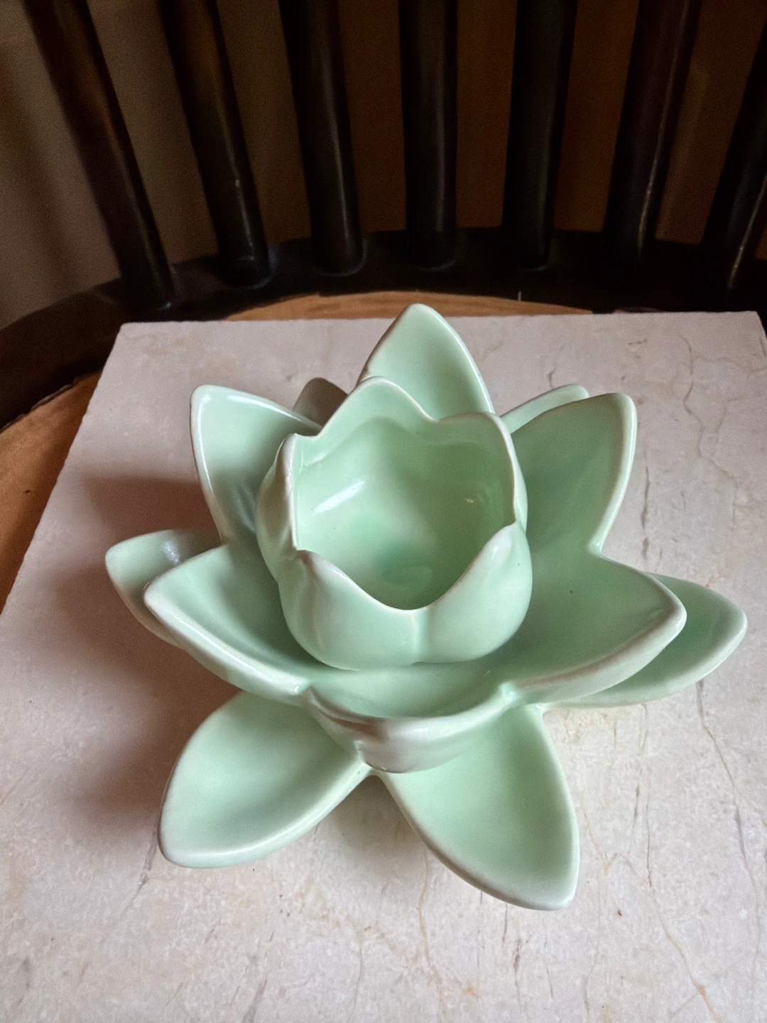 Light Green Lotus Flower Ceramic Tea Light Holder