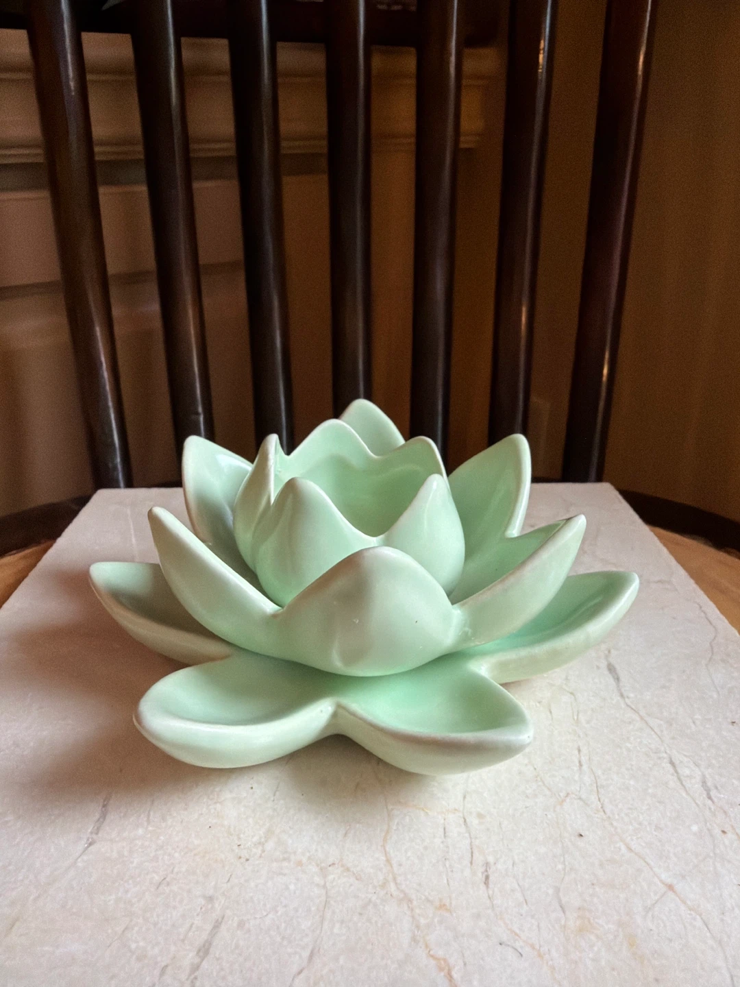 Light Green Lotus Flower Ceramic Tea Light Holder - photo 2