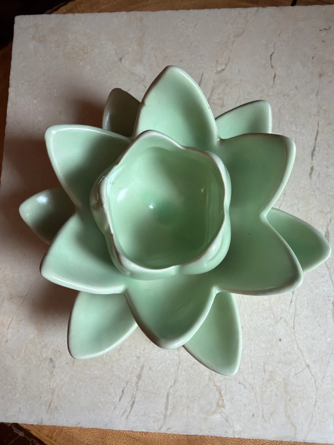 Light Green Lotus Flower Ceramic Tea Light Holder - photo 4