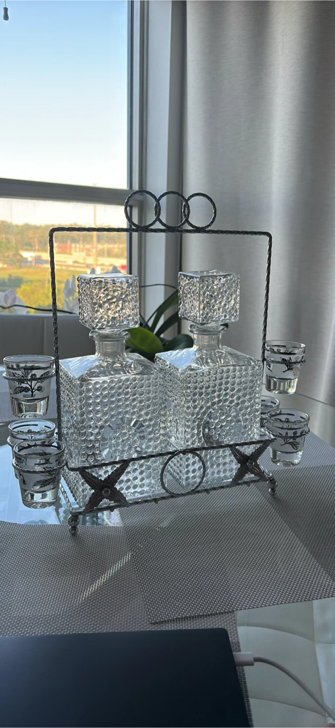Vintage Glass Decanter Set with Shot Glasses