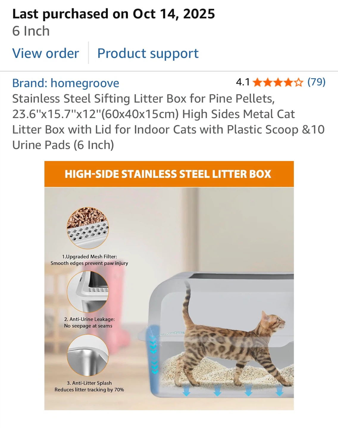 Homegroove Stainless Steel Sifting Cat Litter Box - photo 3