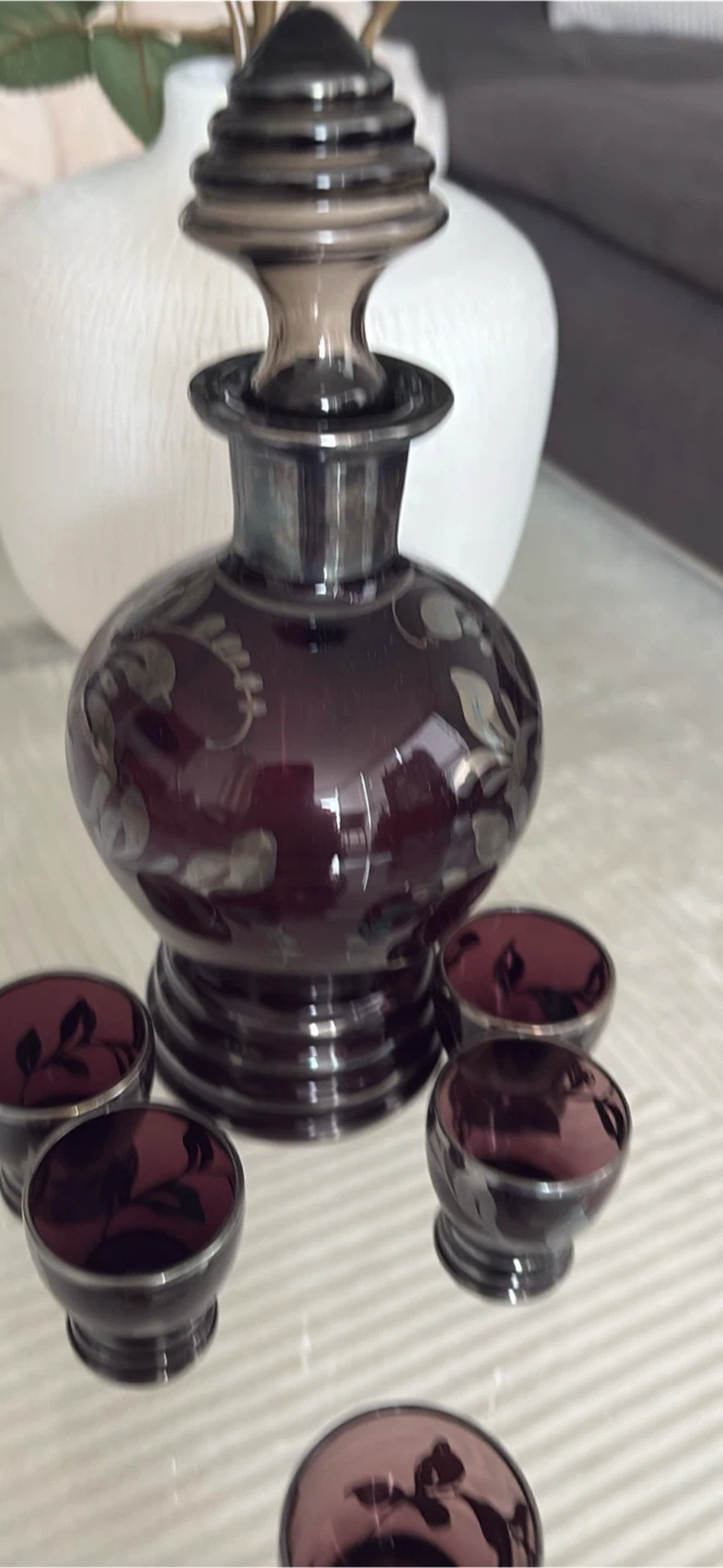 Vintage Etched Glass Decanter and Shot Glasses Set - photo 2
