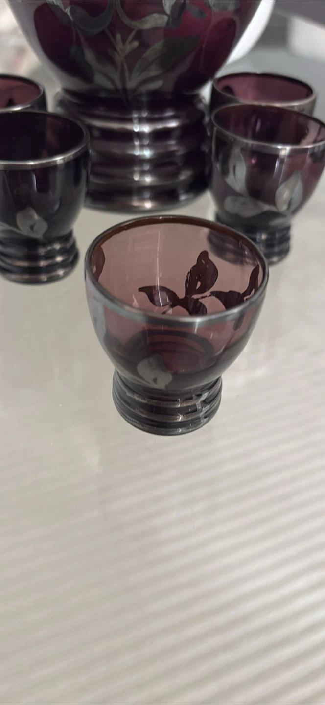 Vintage Etched Glass Decanter and Shot Glasses Set - photo 4
