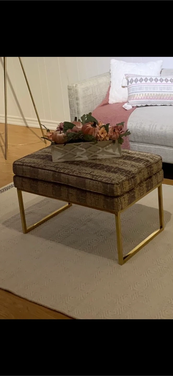 Plaid Ottoman with Gold Frame