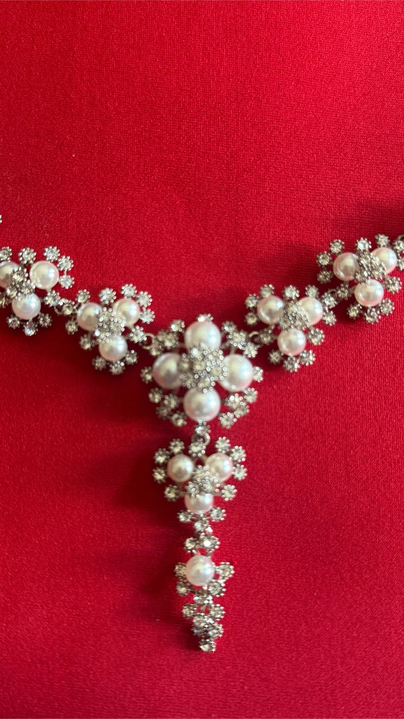 Pearl and Rhinestone Necklace and Earring Set