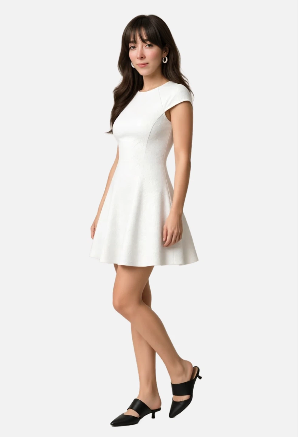 Zara White Textured Fit & Flare Dress – XS 🤍