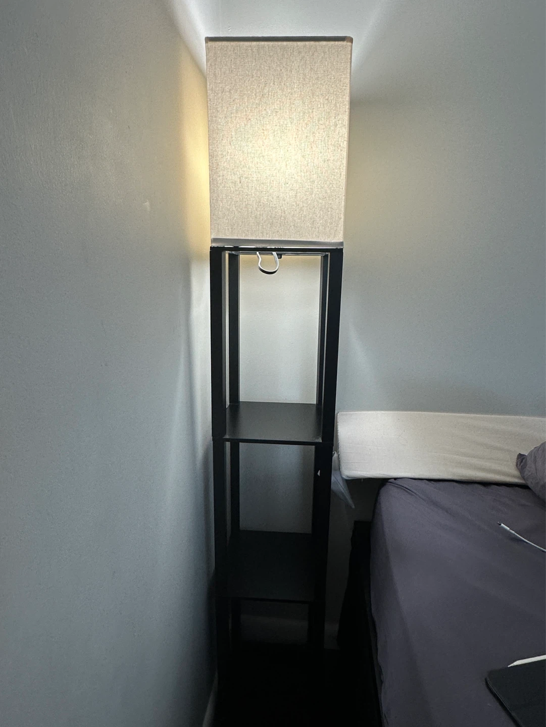 Black Shelf Floor Lamp with Linen Shade