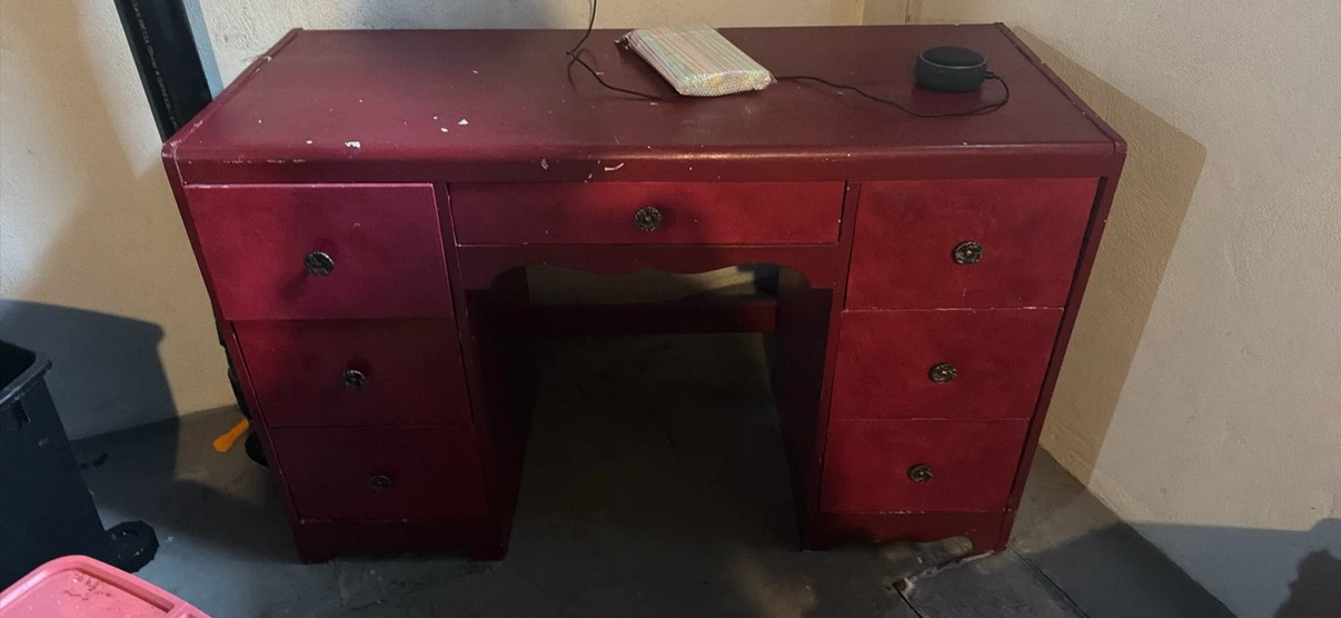 Vintage Red Vanity Desk with Drawers