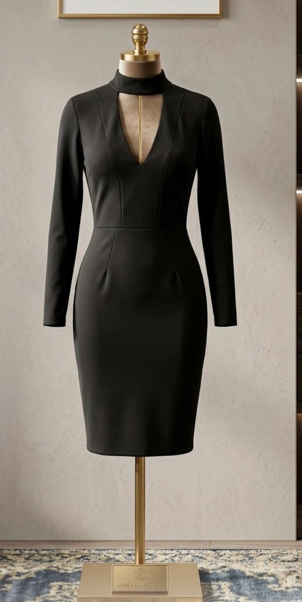 Lune Collection Black Mock Neck Cutout Dress