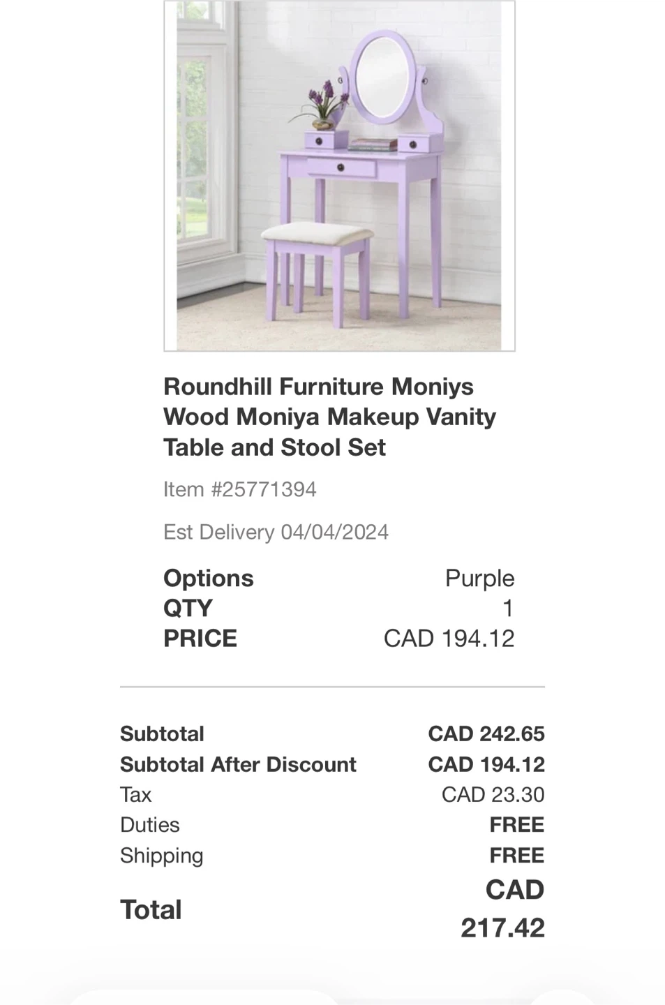 Purple kids vanity