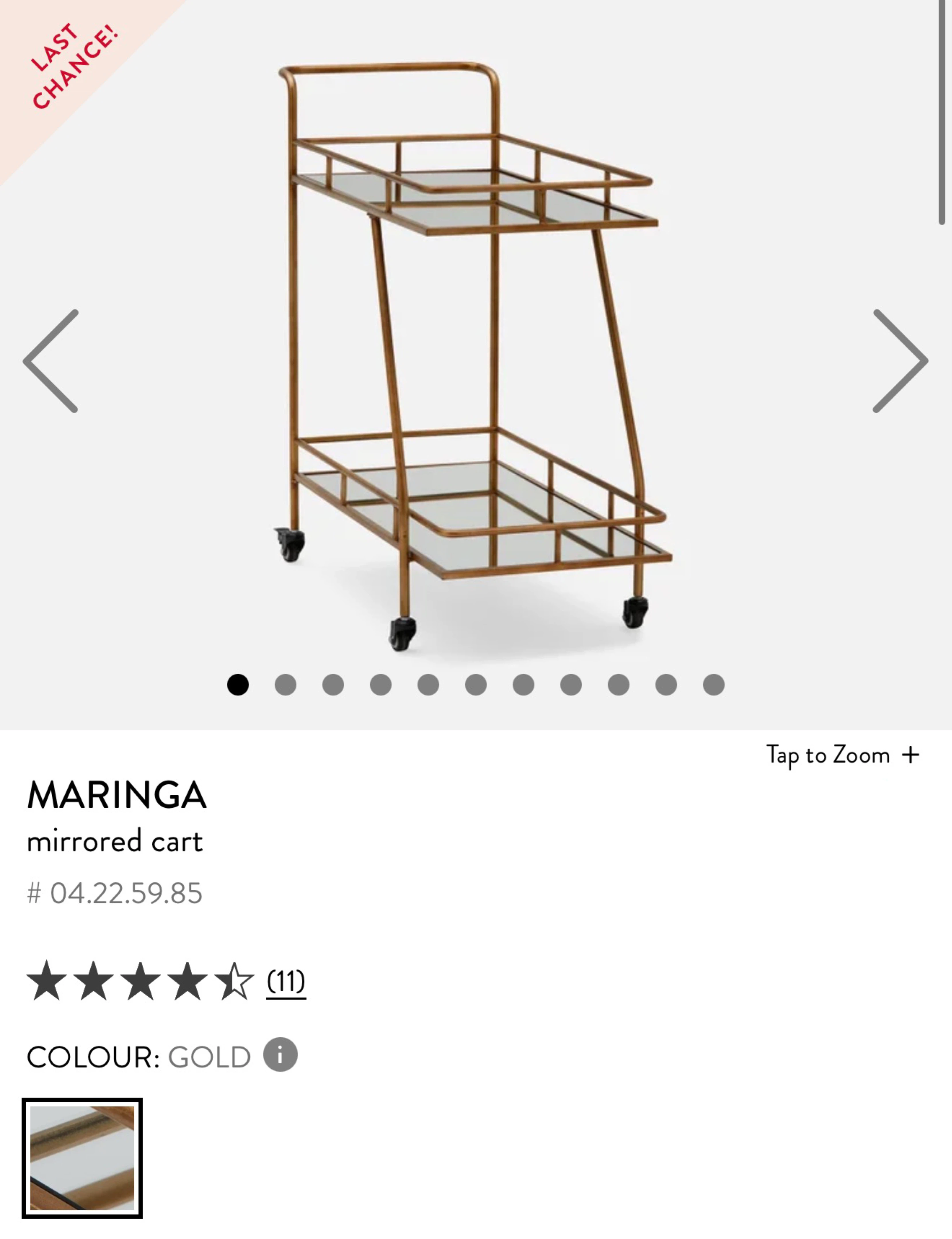 Structube MARINGA Gold Mirrored Bar Cart - photo 3
