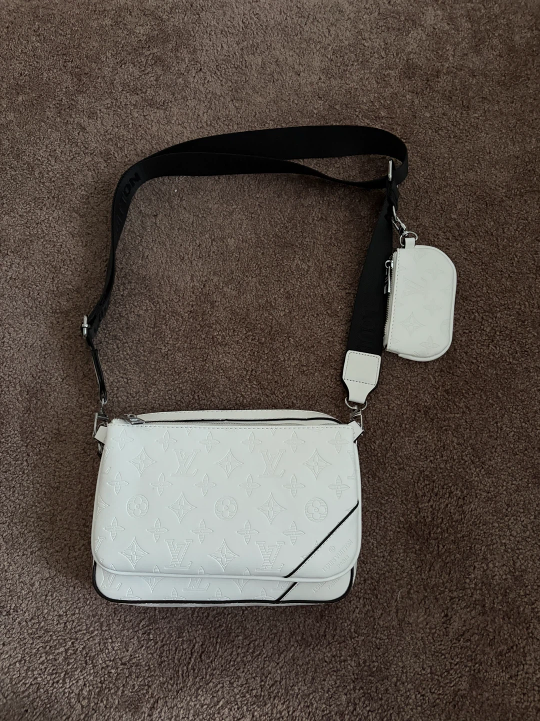 Louis Vuitton White Embossed Crossbody Bag with Pouch