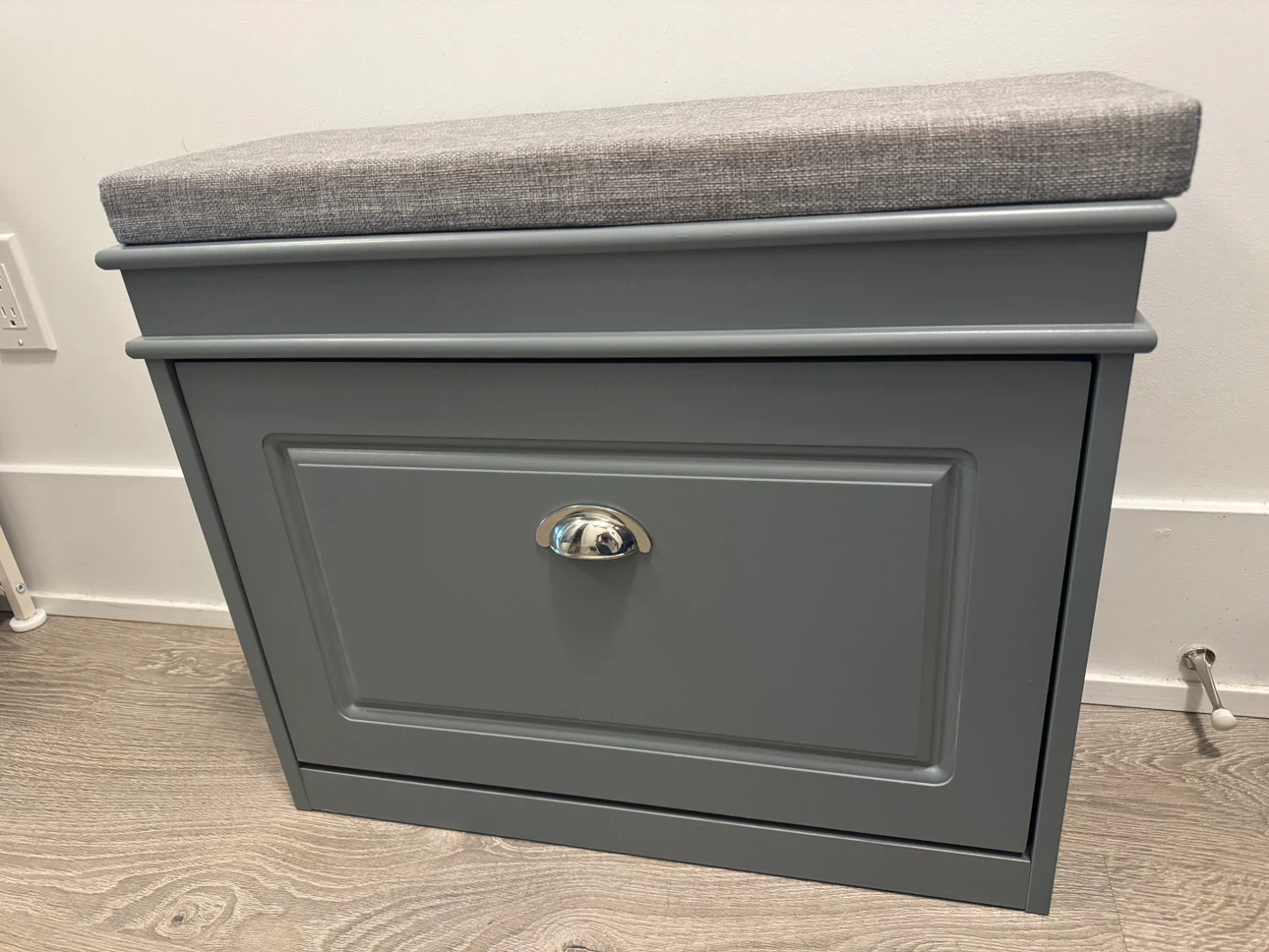 Grey Shoe Cabinet with Padded Seat
