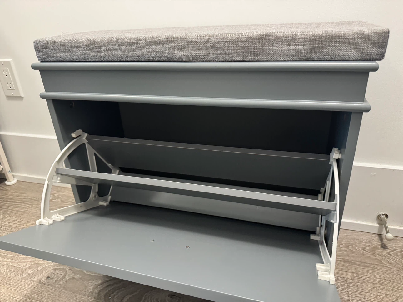 Grey Shoe Cabinet with Padded Seat - photo 2