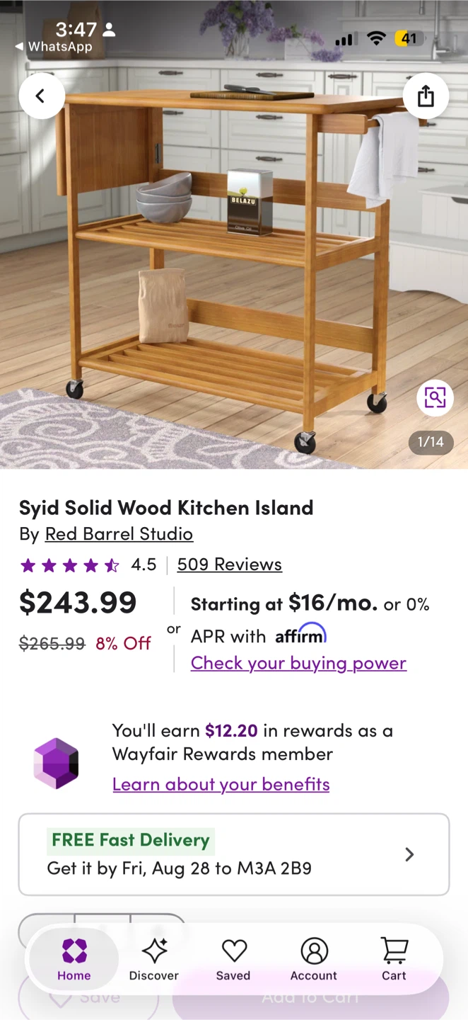Solid Wood Kitchen Island / Trolley – $160 - photo 5