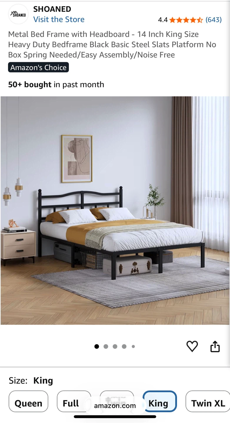 SHOANED Queen Size Metal Bed Frame with Headboard
