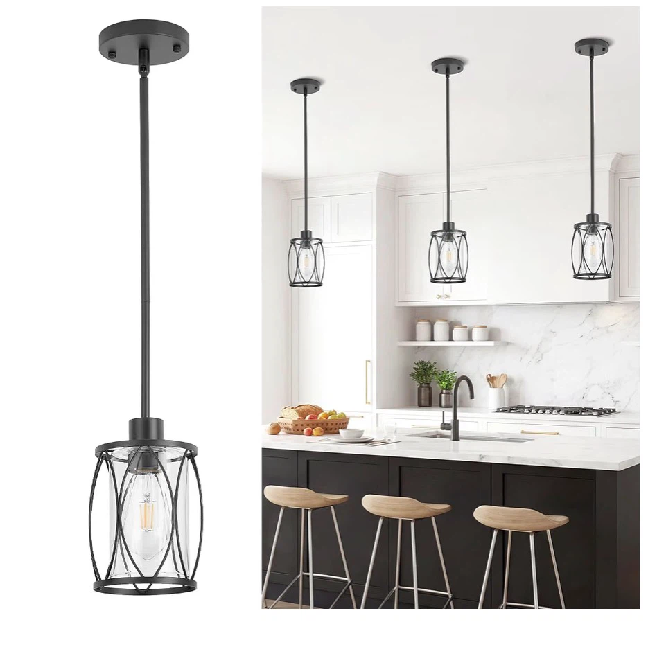 Black Mini Glass Pendant Lights - Set of 3 P3G - photo 2