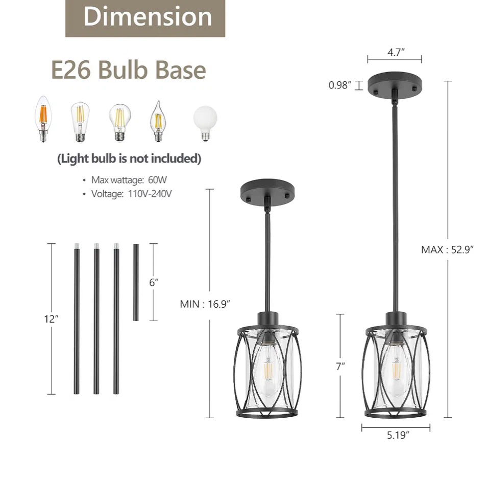 Black Mini Glass Pendant Lights - Set of 3 P3G - photo 3