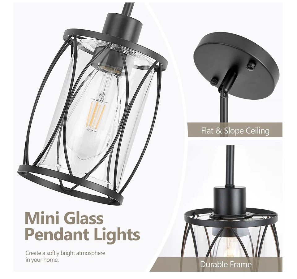 Black Mini Glass Pendant Lights - Set of 3 P3G - photo 4