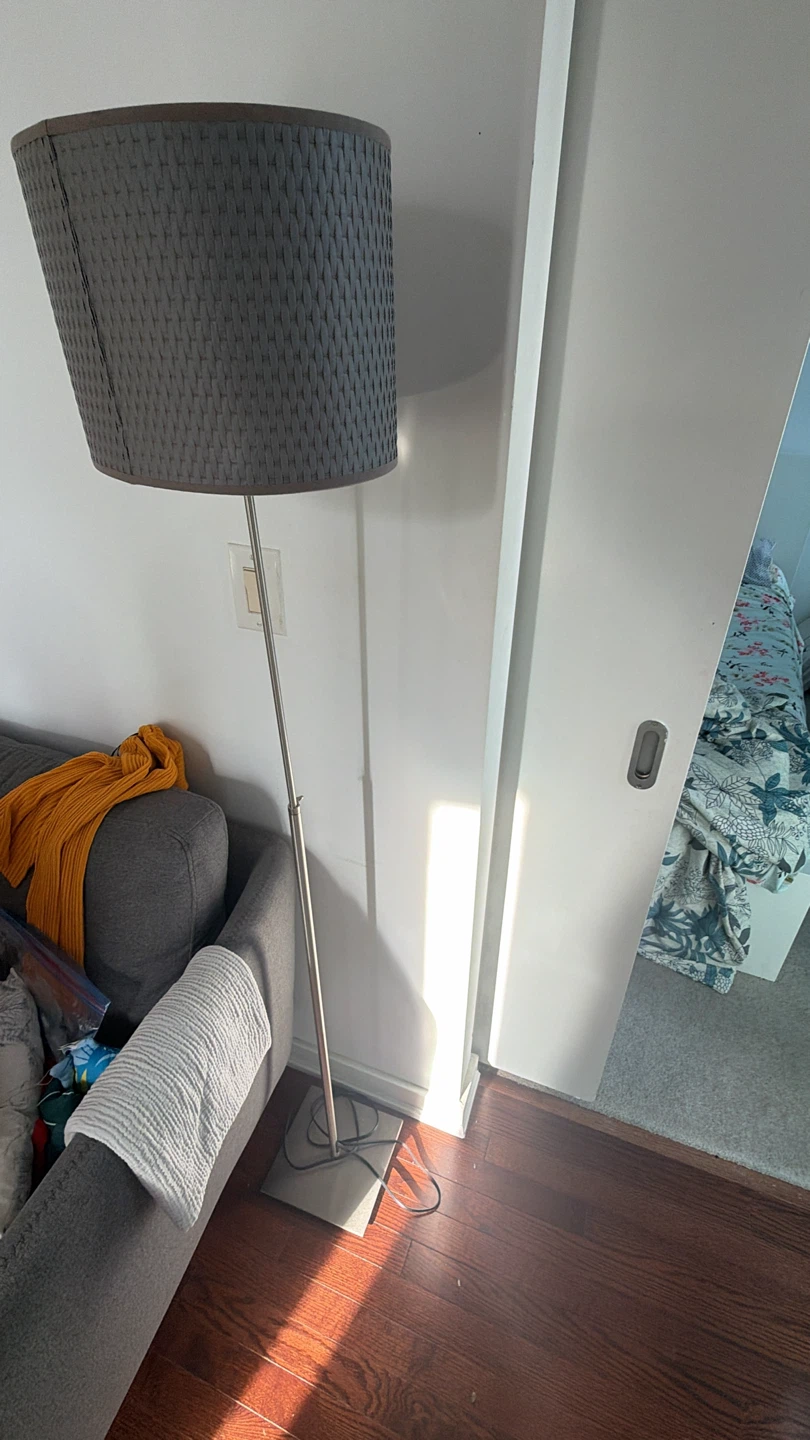 Grey Floor Lamp with Woven Shade