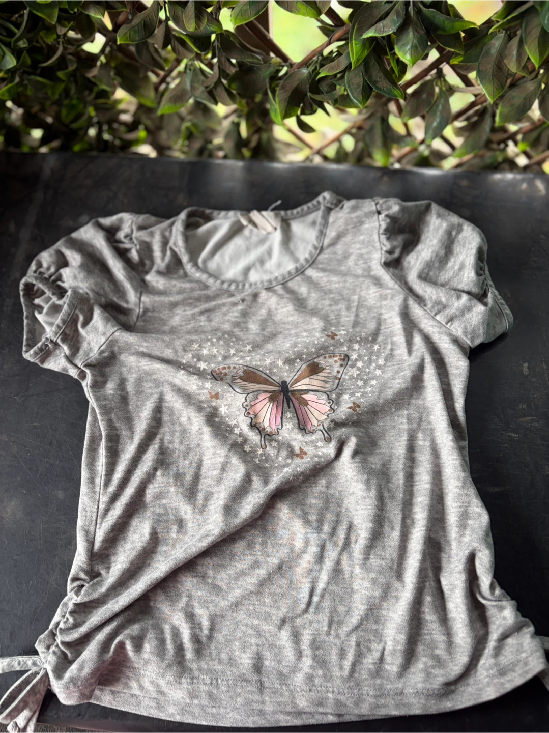 Grey T-Shirt with Butterfly Graphic