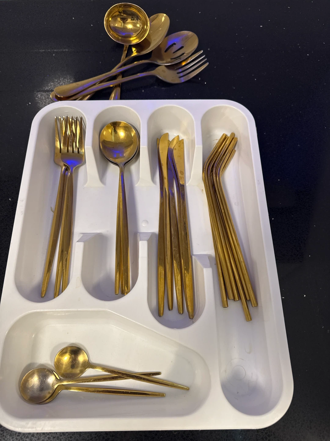 Gold Cutlery Set with Utensil Tray