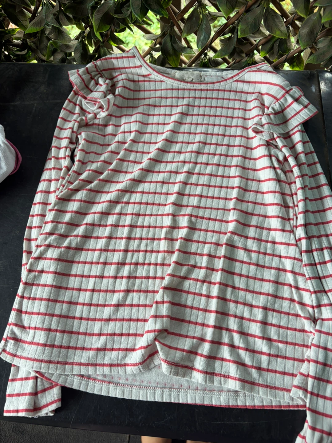 Long-sleeve striped top with ruffles