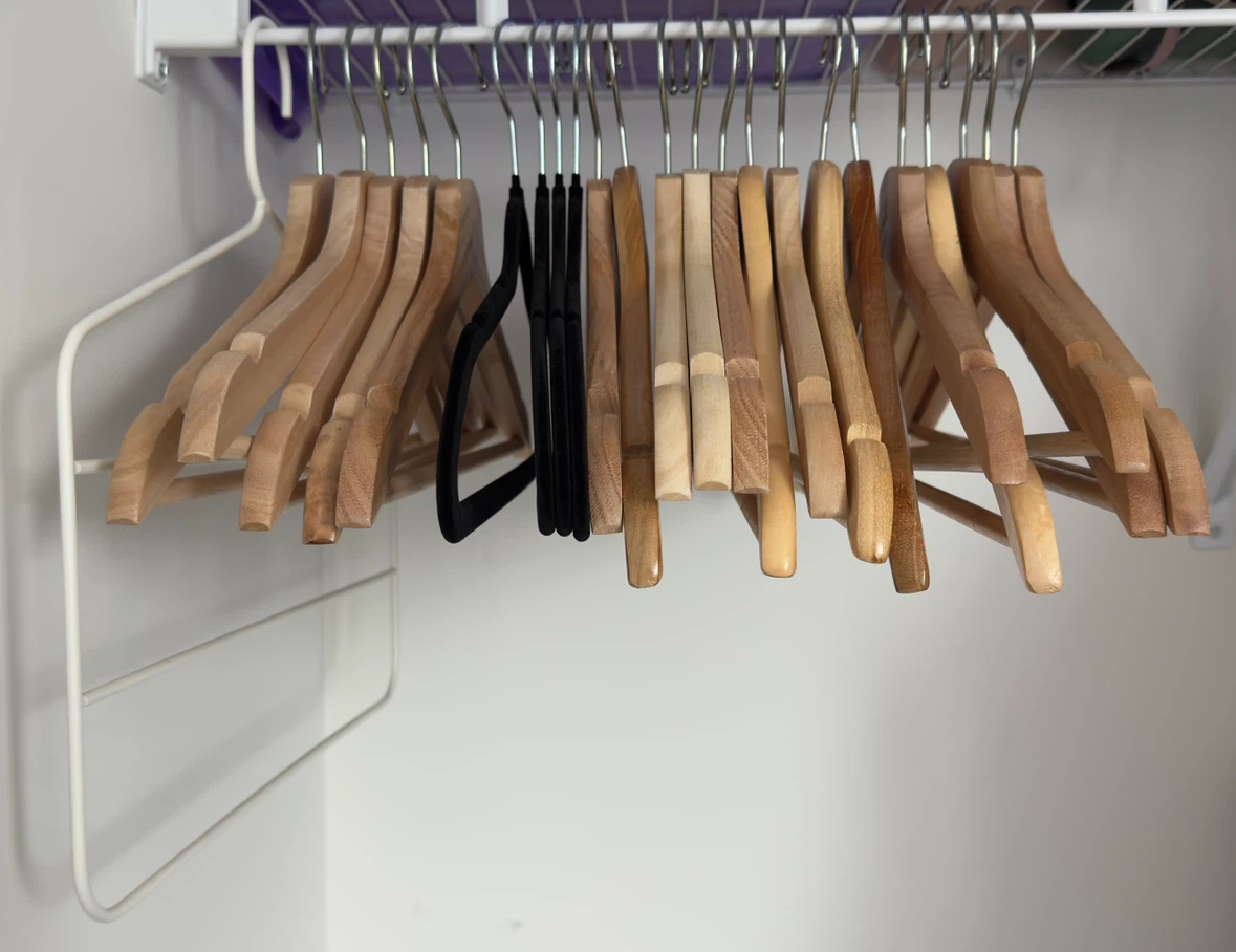 Bundle of Wooden and Velvet Clothing Hangers