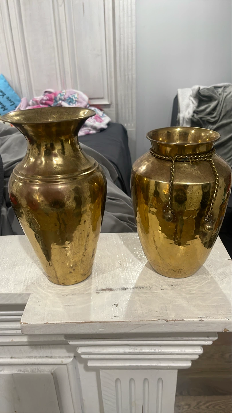 Set of Two Vintage Brass Vases