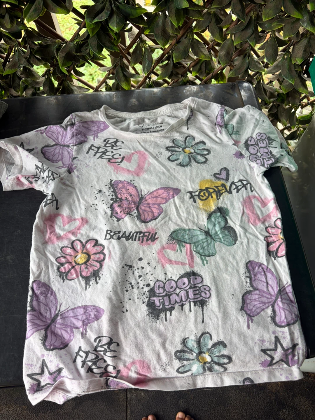 Kids White Butterfly Graphic T-Shirt