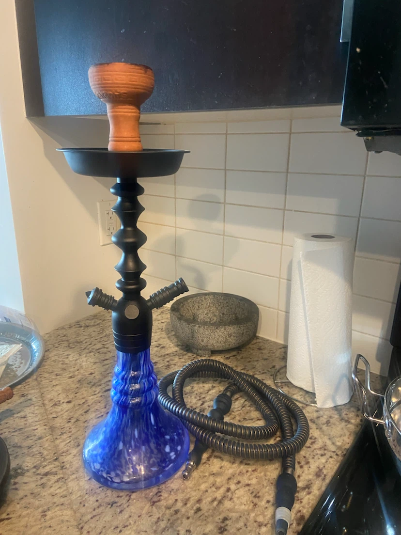 Blue Hookah with Clay Bowl and Hose