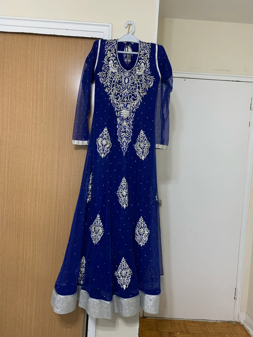 Blue Embroidered Anarkali Suit with Pants