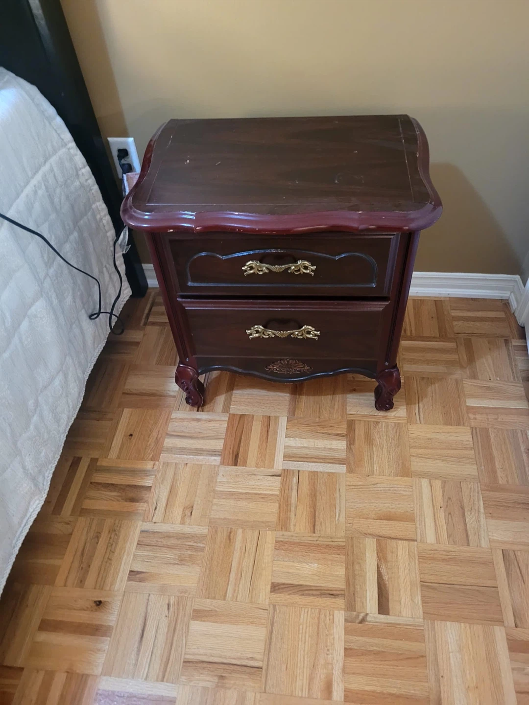 Dark Wood Nightstand with Two Drawers