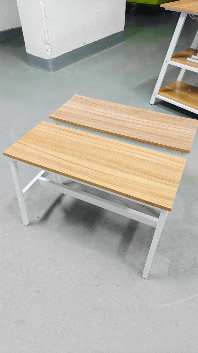 Pair of Wood and White Metal Benches - photo 2