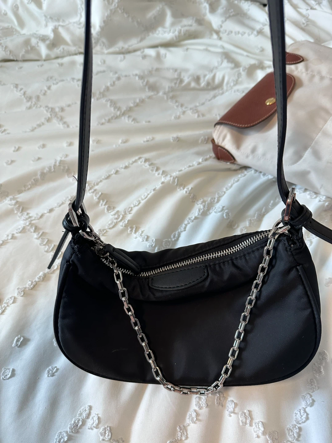 Mango Black Nylon Shoulder Bag with Silver Chain - photo 2