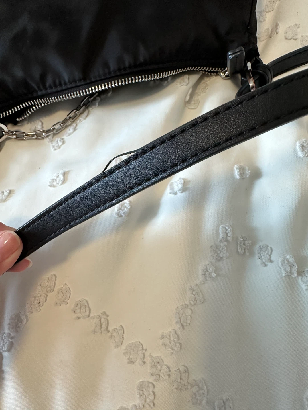 Mango Black Nylon Shoulder Bag with Silver Chain - photo 3
