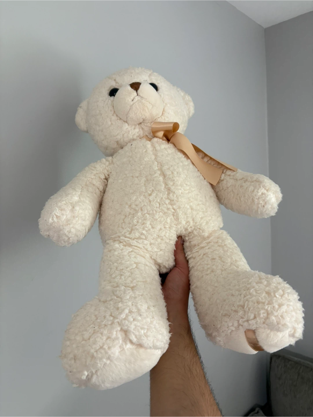 Cream Teddy Bear with Bow - photo 3