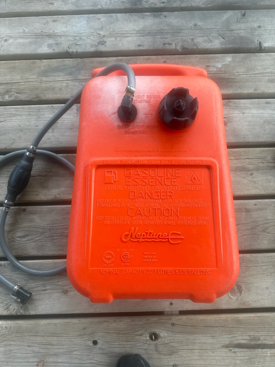 Neptune 22.7L Marine Fuel Tank with Hose