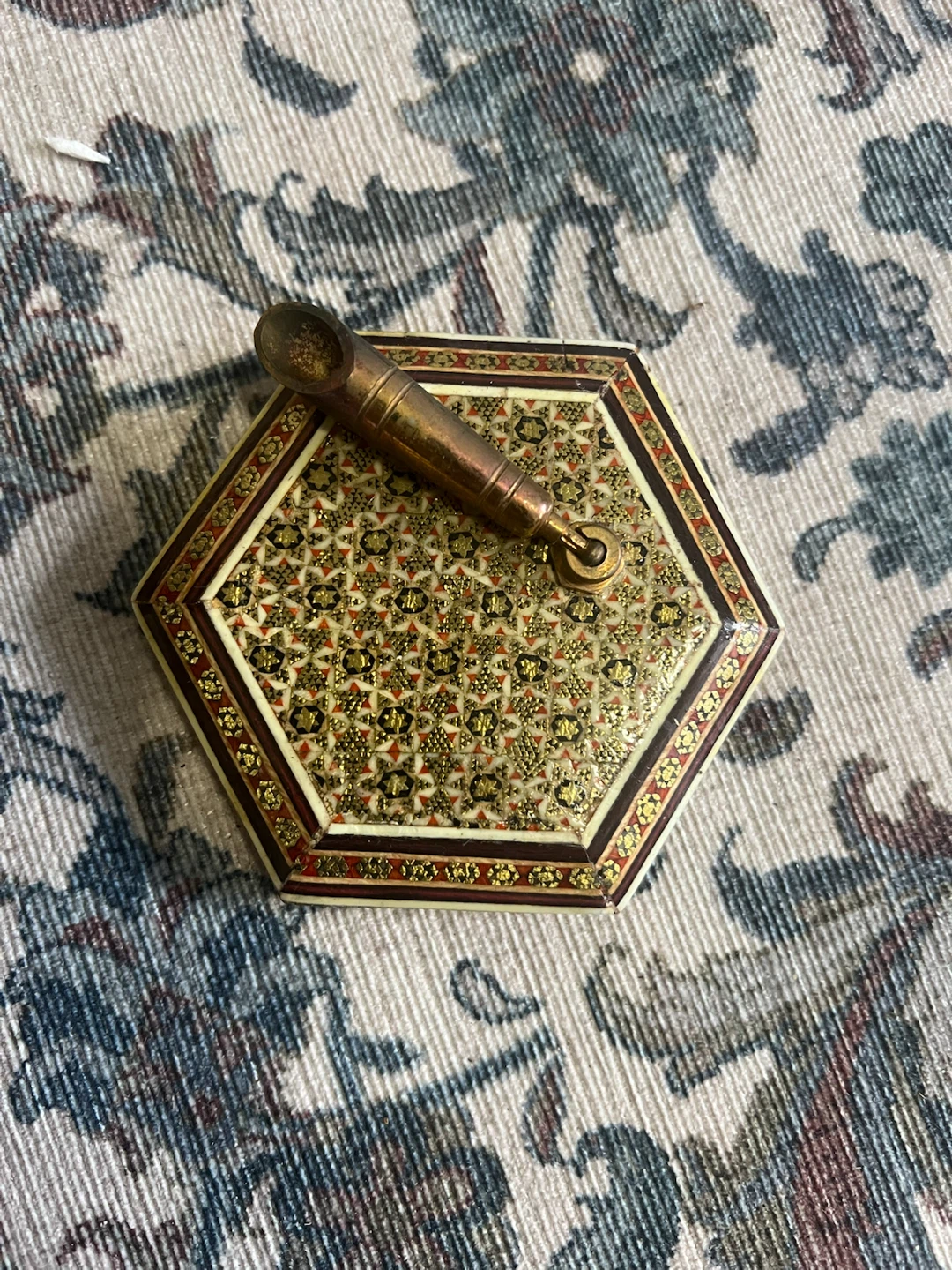 Vintage Inlaid Hexagonal Box with Spoon