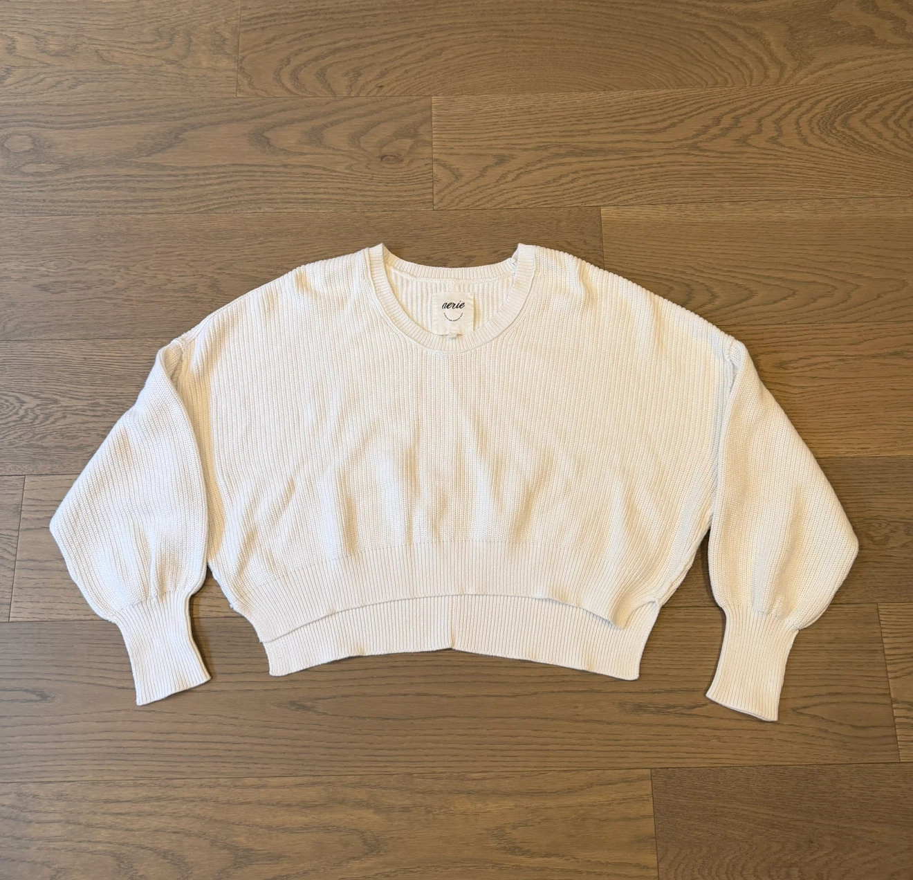 Aerie White Waffle Knit Sweater