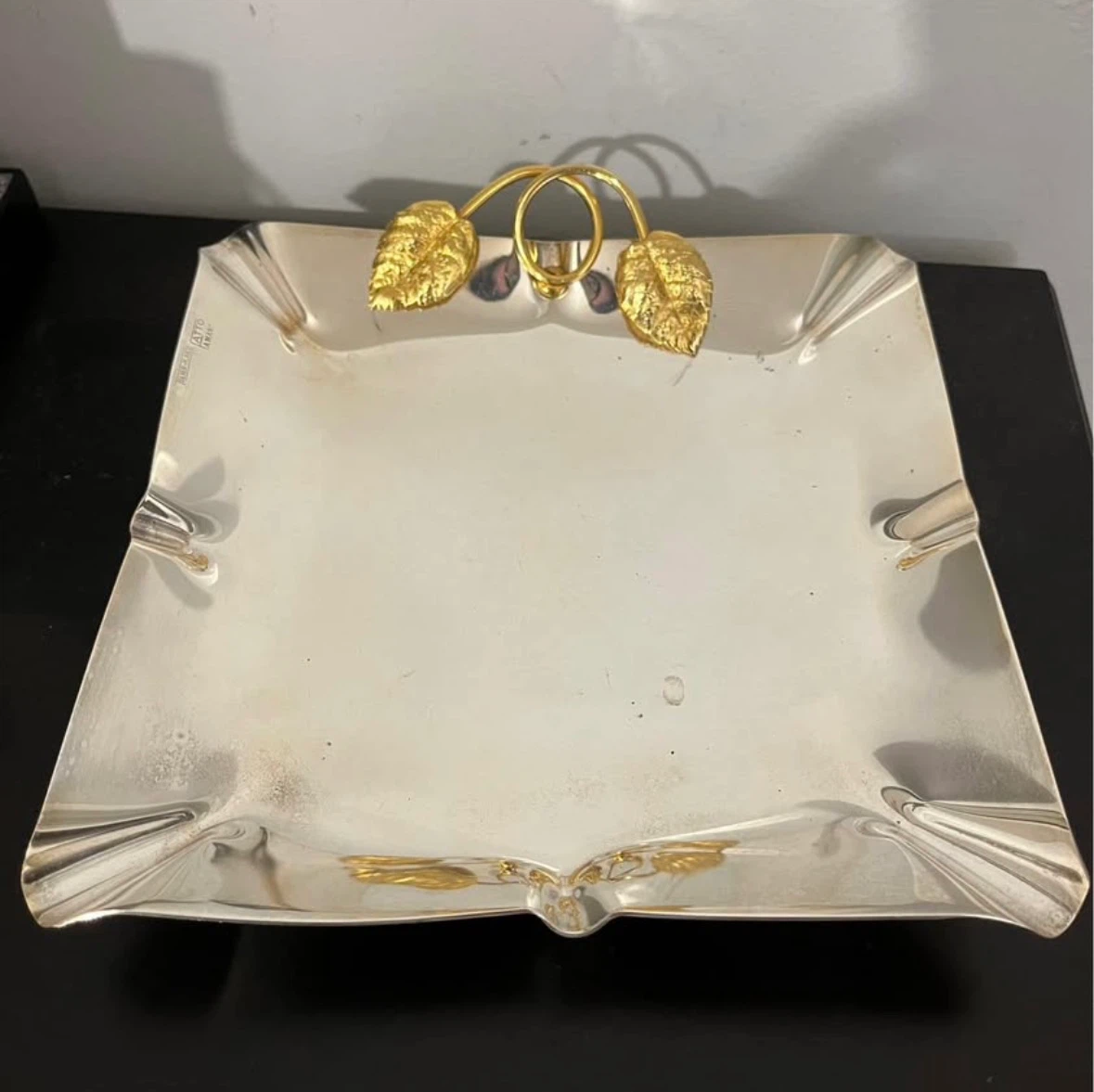 Silver Plated Tray with Gold Leaf Handles