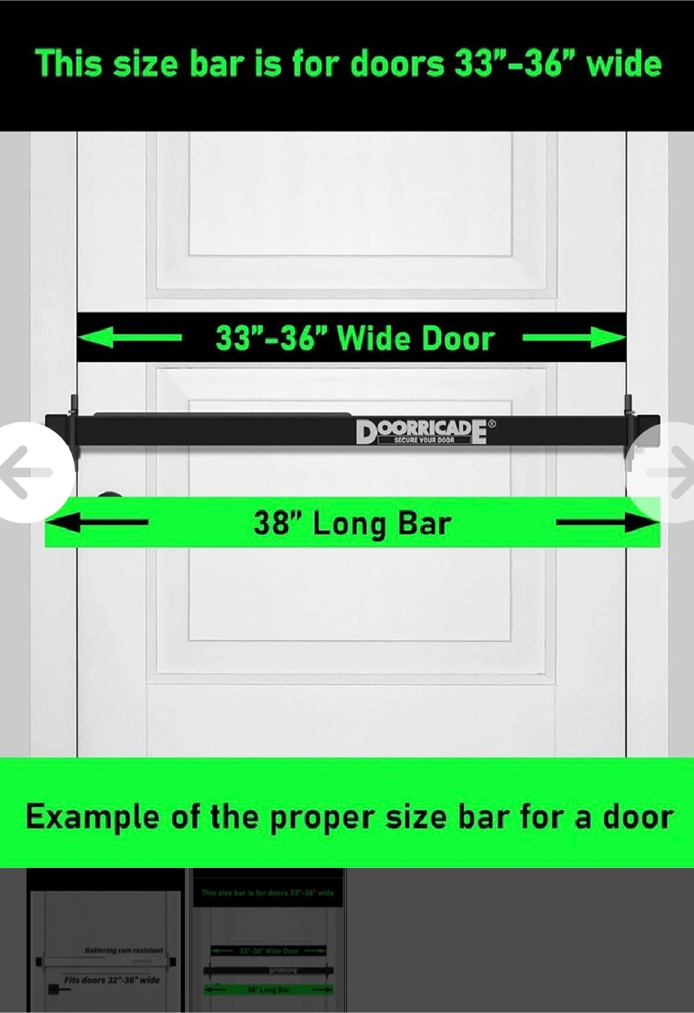 Door Security Bar - DoorRcade - Fits 32"-36" Doors